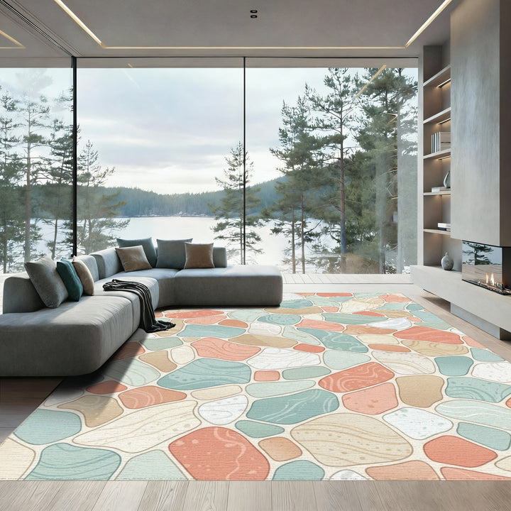 Tumbled Stone Pastel Coastal Mosaic Rug
