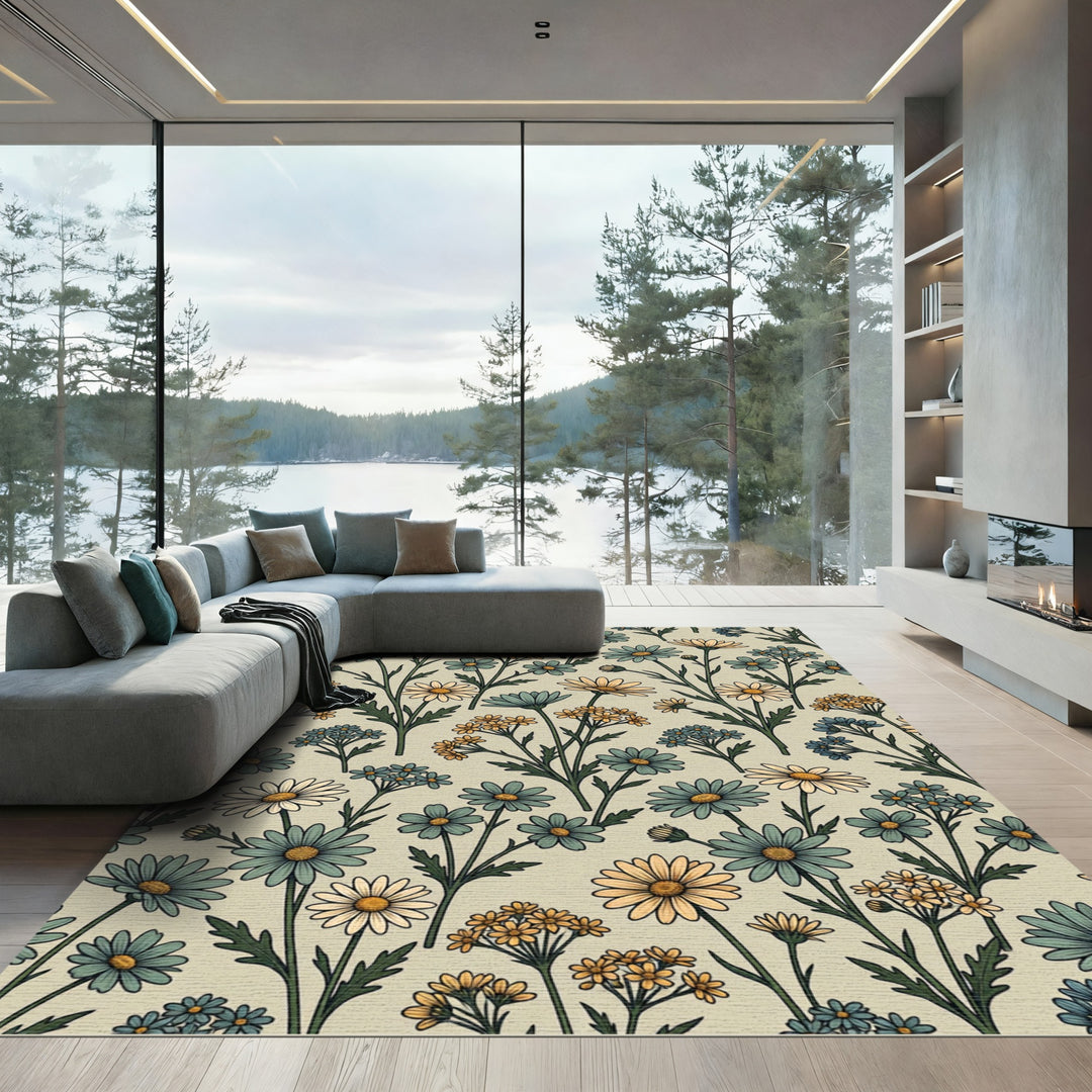 Vintage Floral Daisy Field Rug