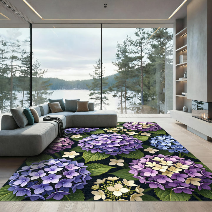 Purple Lavender Hydrangea Floral Medallion Rug