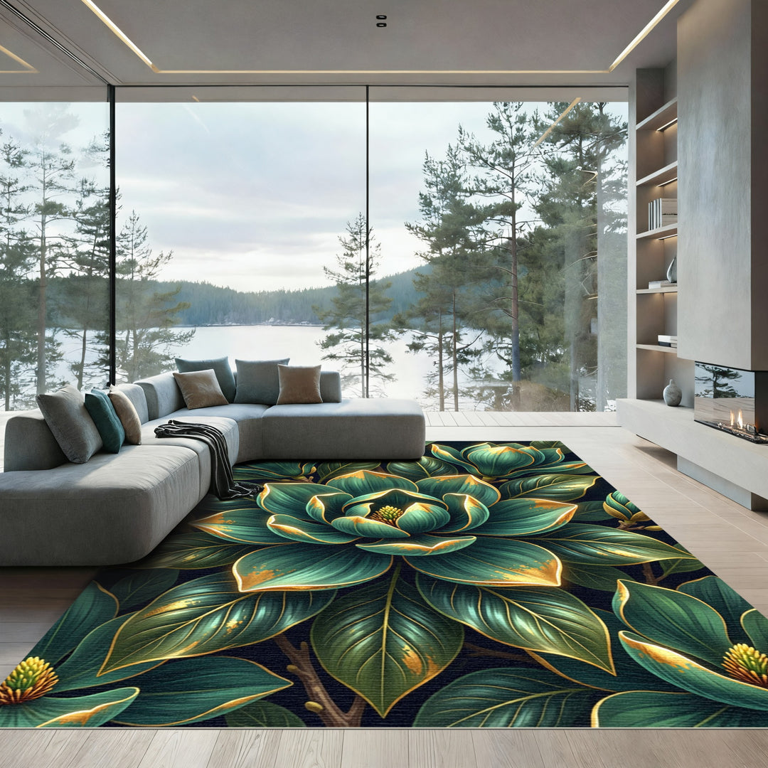 Emerald Gold Magnolia Bloom Rug