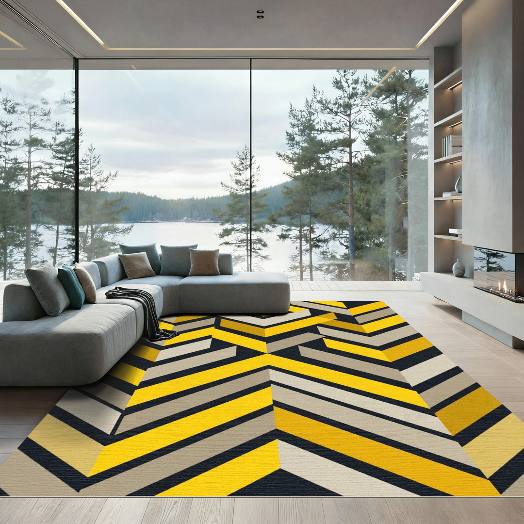 Yellow Beige Geometric Abstract Rug