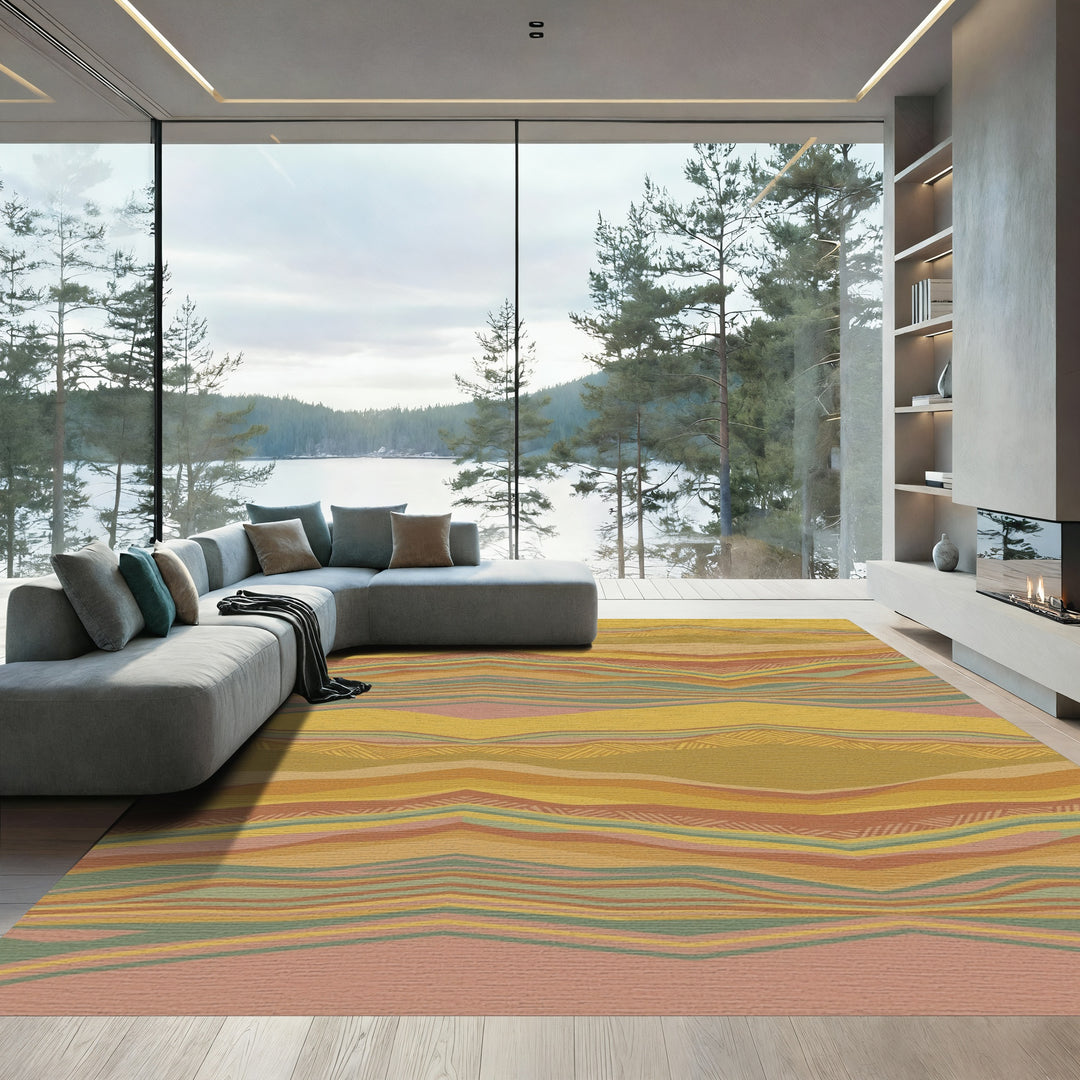 Earthy Toned Wavy Stripe Landscape Rug