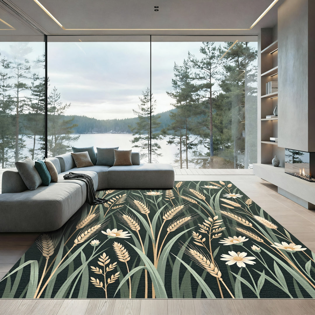 Golden Wheat Field Floral Accent Rug