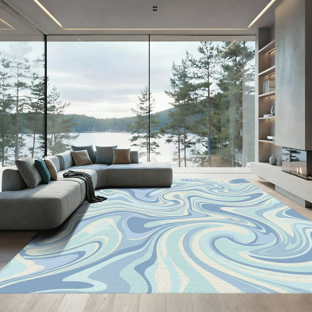 Pastel Blue Swirl Marble Rug
