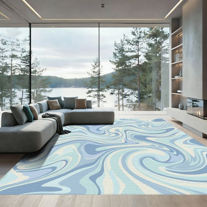 Pastel Blue Swirl Marble Rug