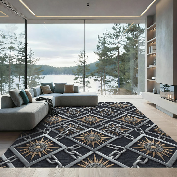 Ornate Sunburst Chain Frame Rug