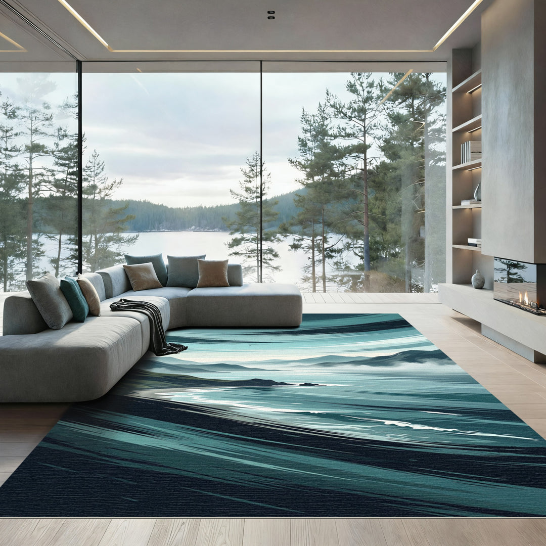 Misty Coastal Mountain Swirl Rug