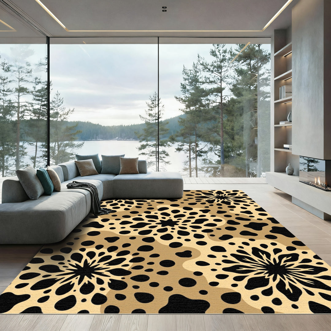 Wild Spots Floral Black Gold Rug