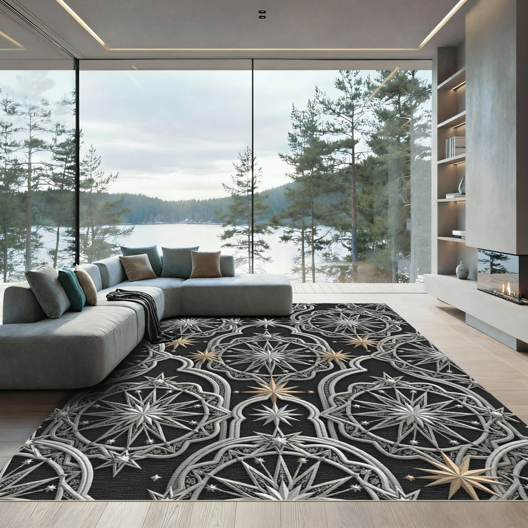 Luxurious Silver Gold Starburst Rug