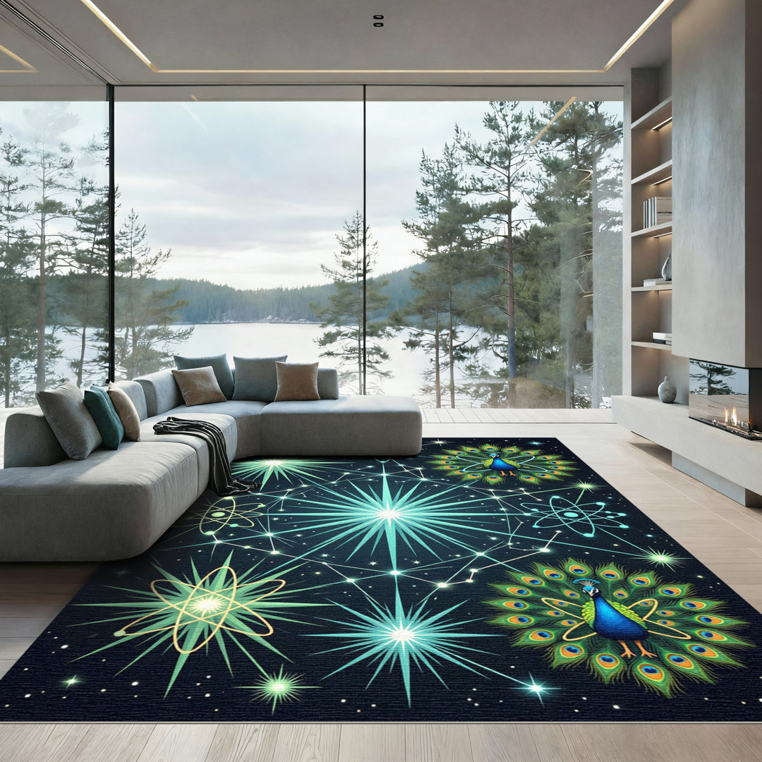 Celestial Peacock Atom Starburst Rug