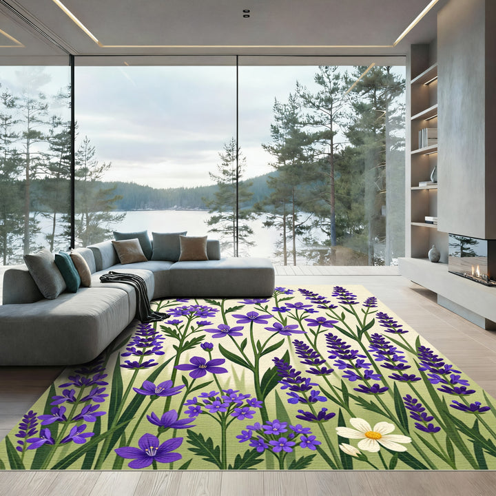 Purple Lavender Field Floral Rug