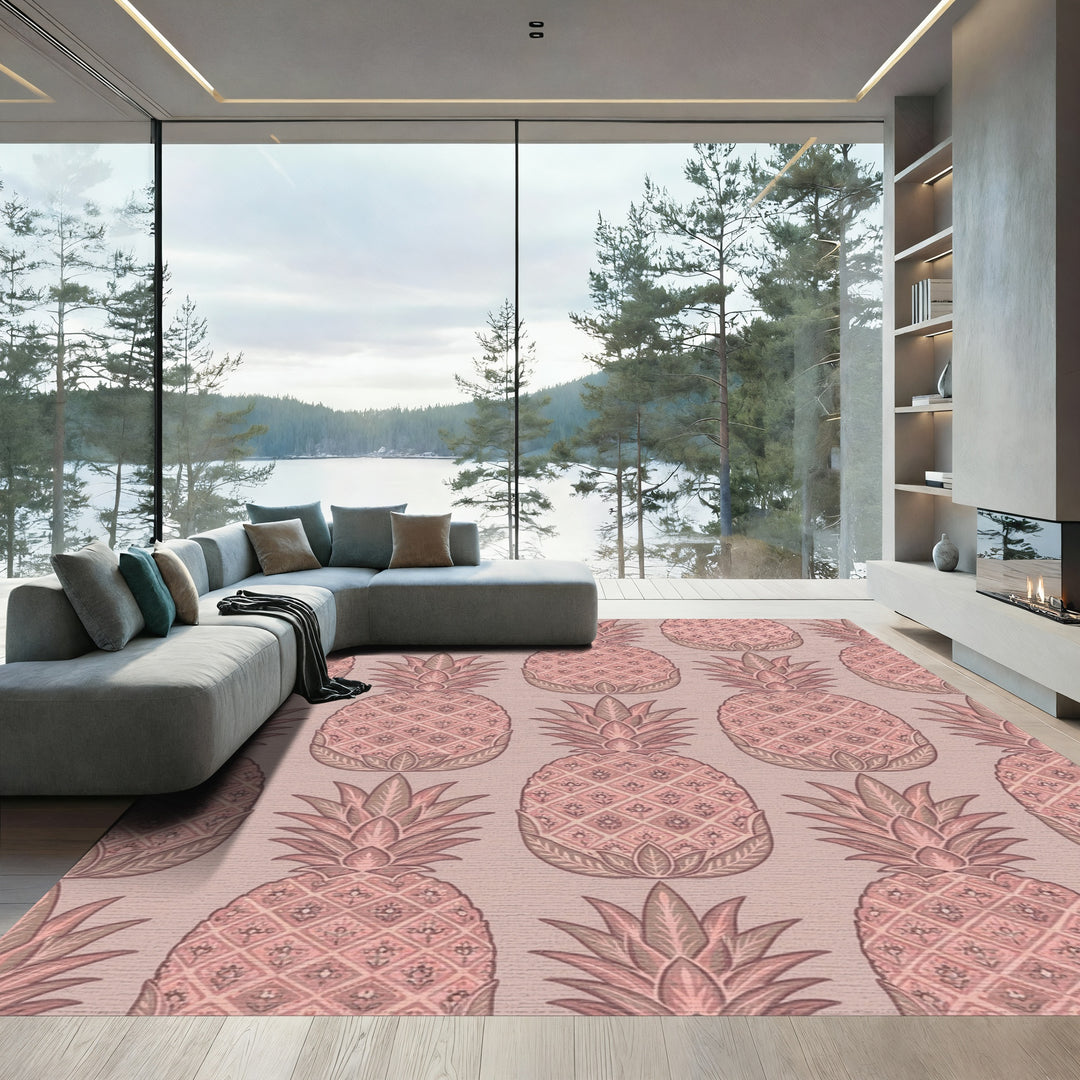 Rose Pink Pineapple Tiling Rococo Rug