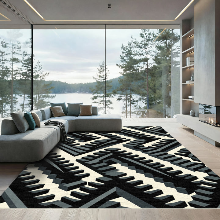 Monochromatic Optical Illusion Staircase Rug