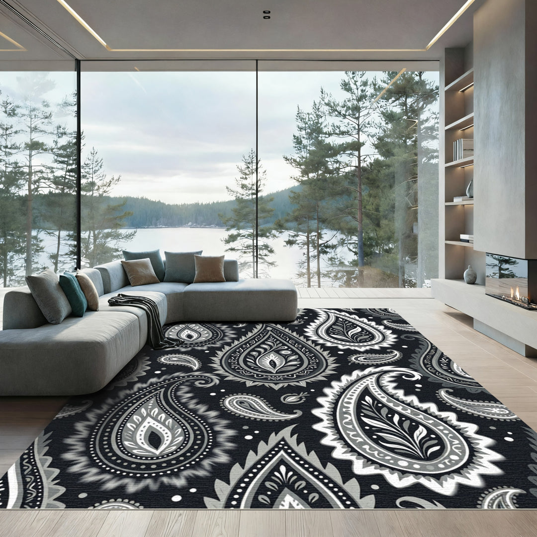 Classic Paisley Black White Rug