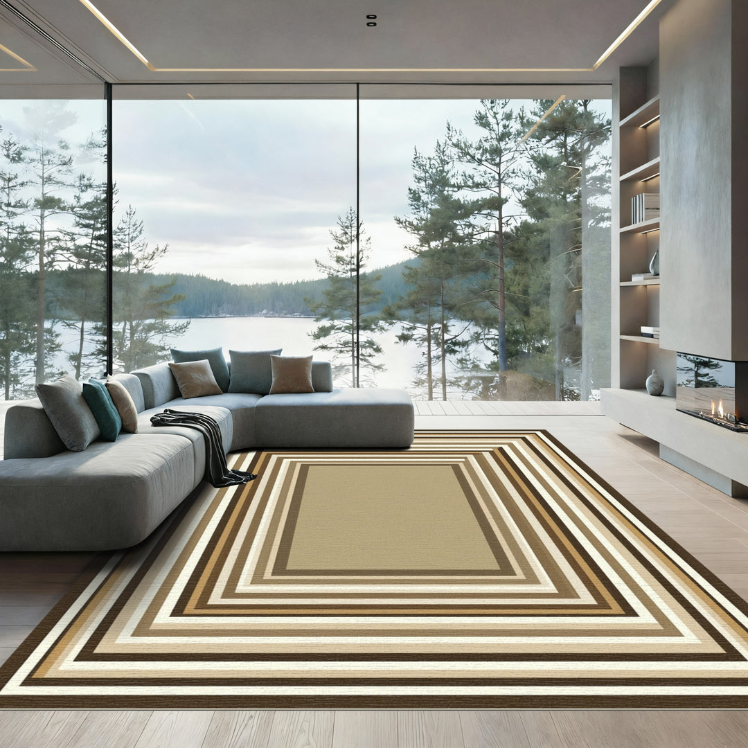Warm Brown Geometric Nested Squares Rug