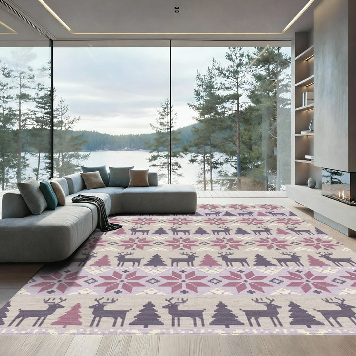 Pale Lavender Reindeer Pine Tree Stars Rug