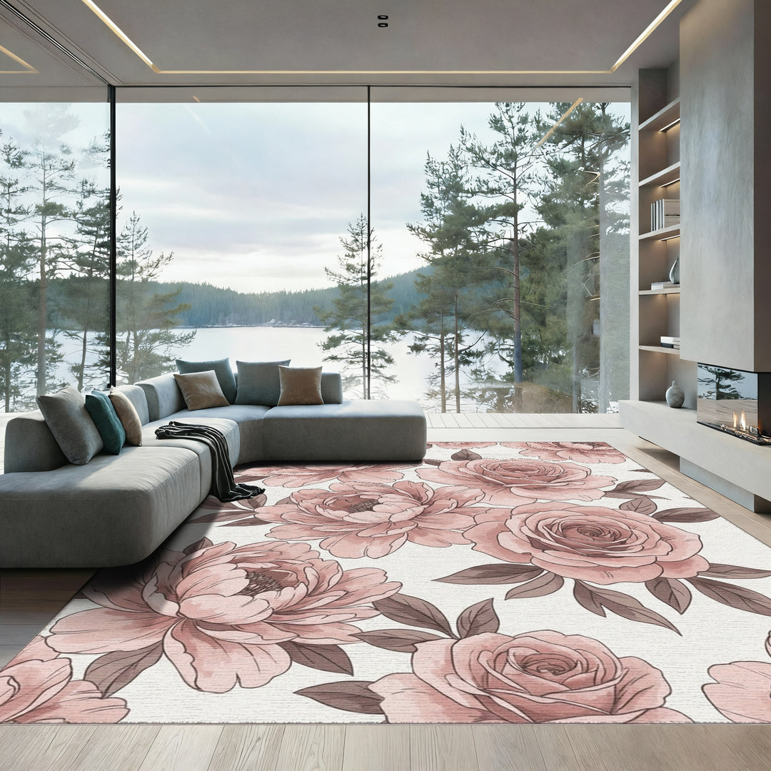 Blush Pink Floral Garden Bloom Rug