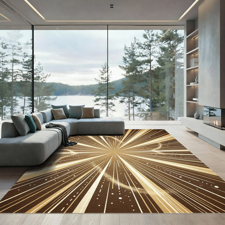 Golden Burst Radiating Lines Rug