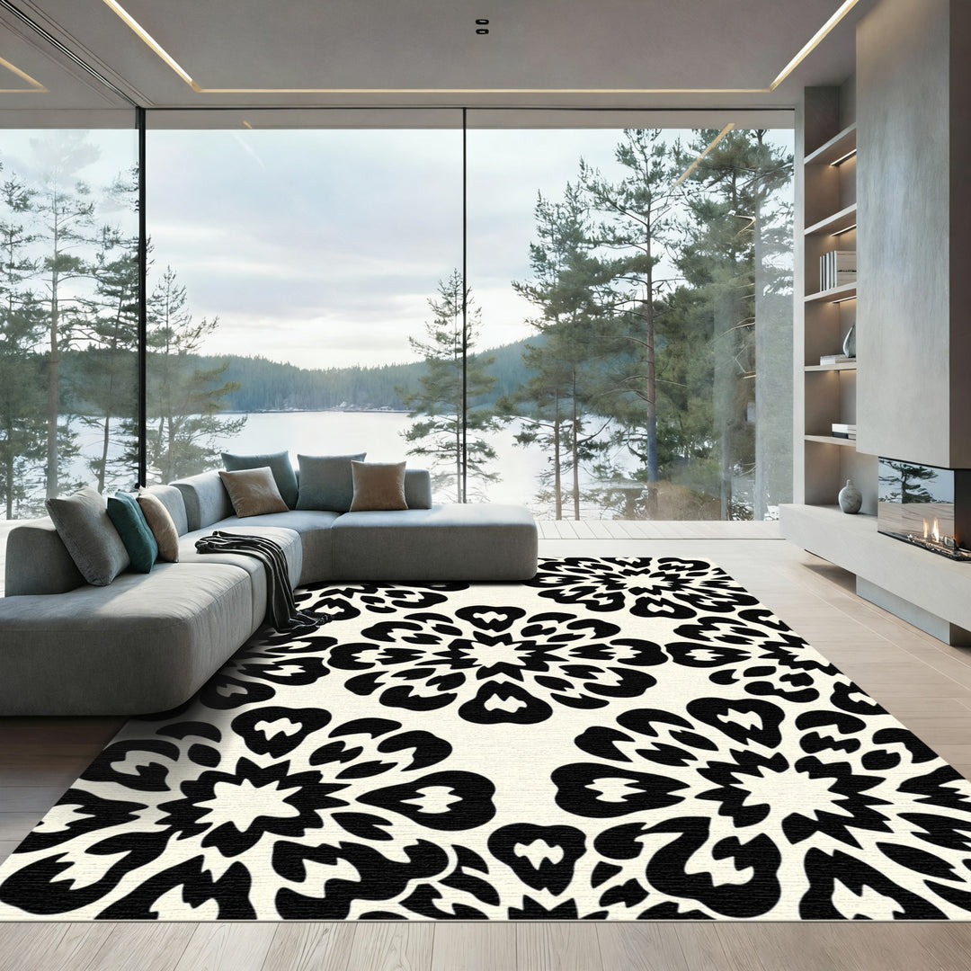 Black And Cream Mandala Rug