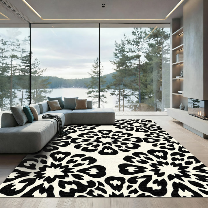 Black And Cream Mandala Rug