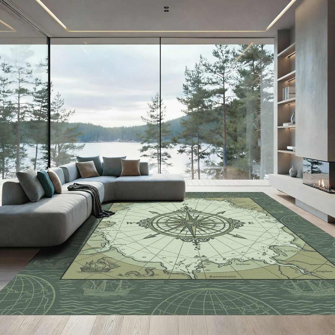 Nautical Old World Compass Chart Rug