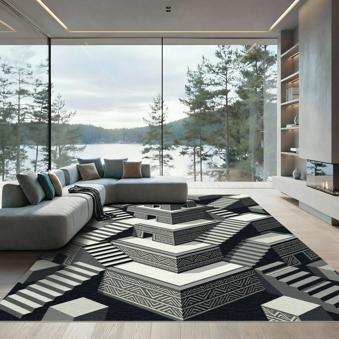 Modern Isometric Tribal Staircase Rug