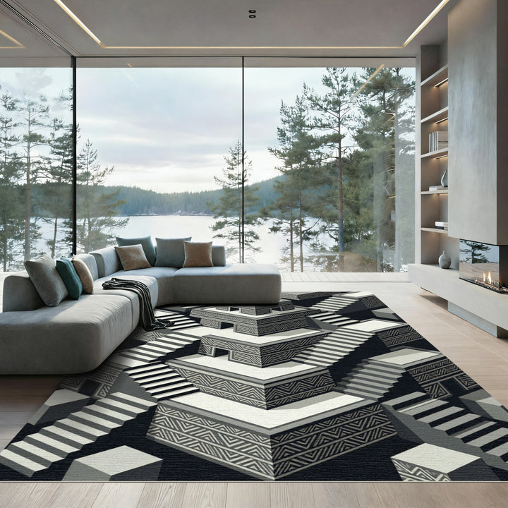 Modern Isometric Tribal Staircase Rug