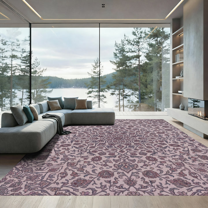 Mauve Floral Intricate Mandala Rug