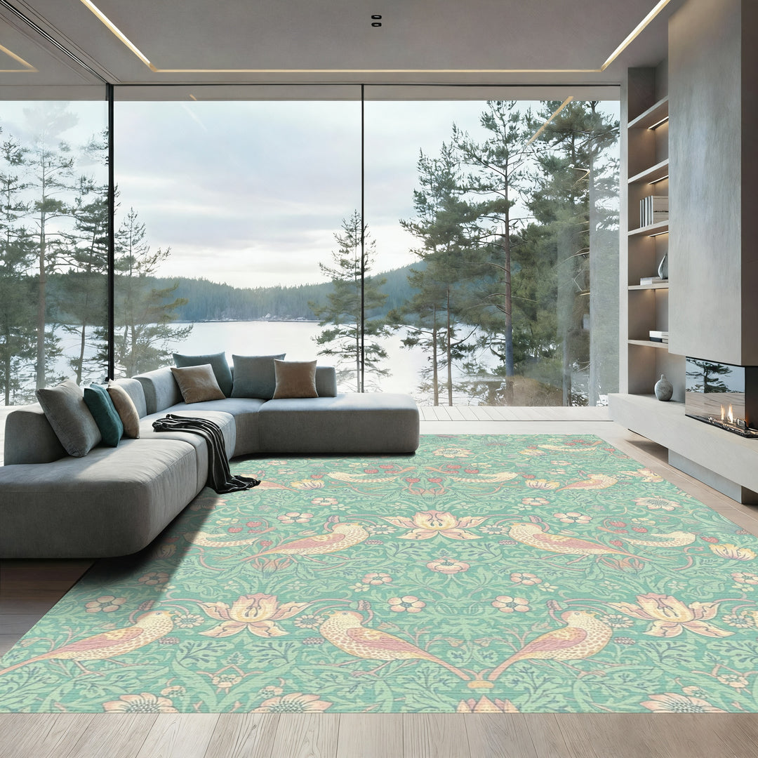 Pastel Birds Strawberry Garden Rug