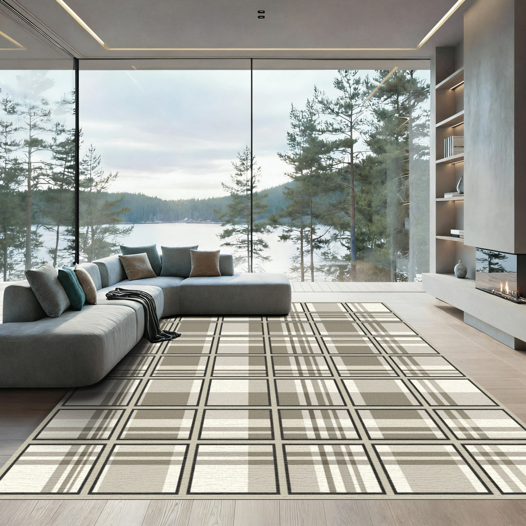 Tartan Plaid Neutral Grid Rug