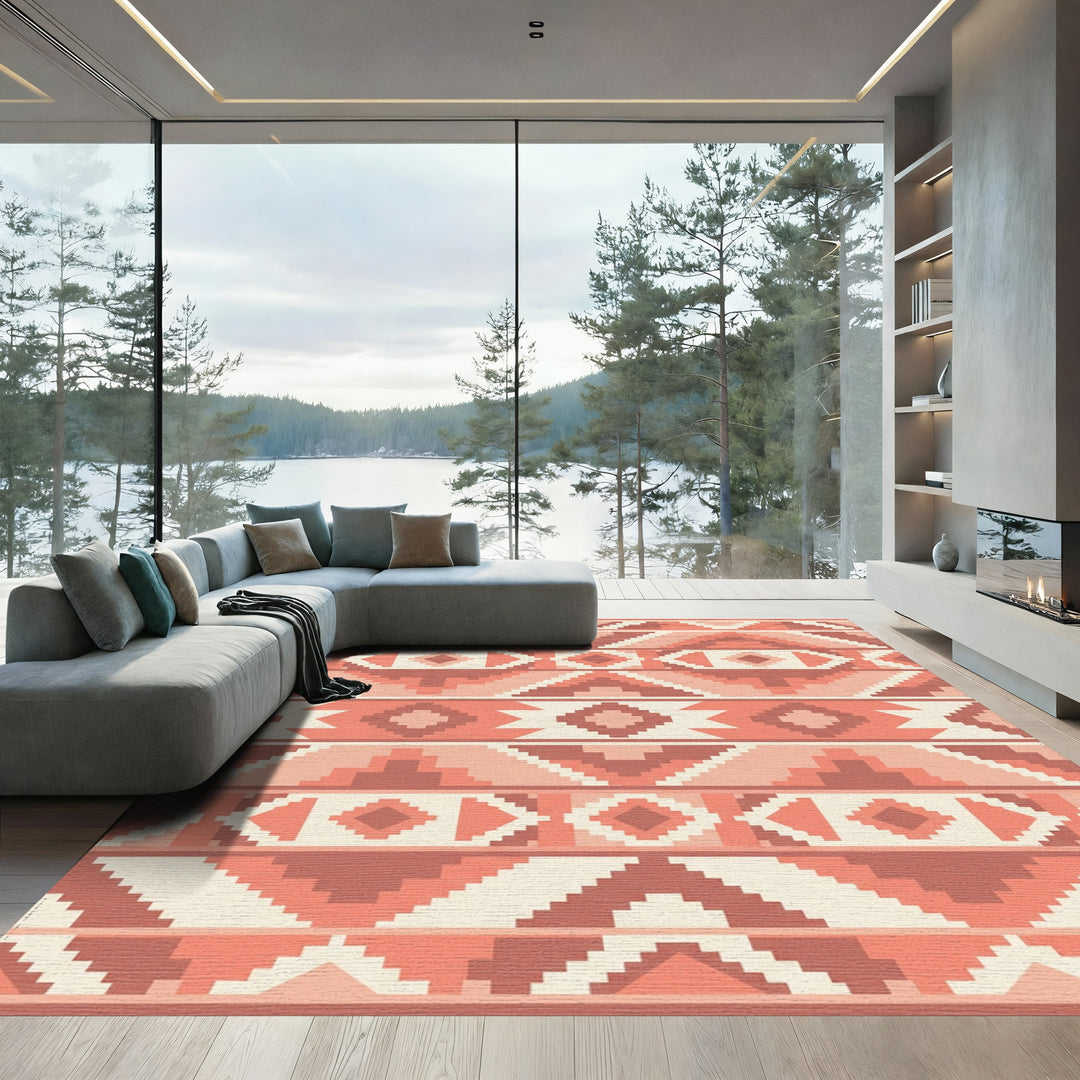Geometric Coral Diamond Staircase Rug