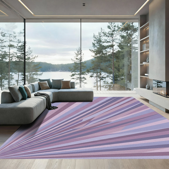 Plum Lavender Geometric Ray Rug