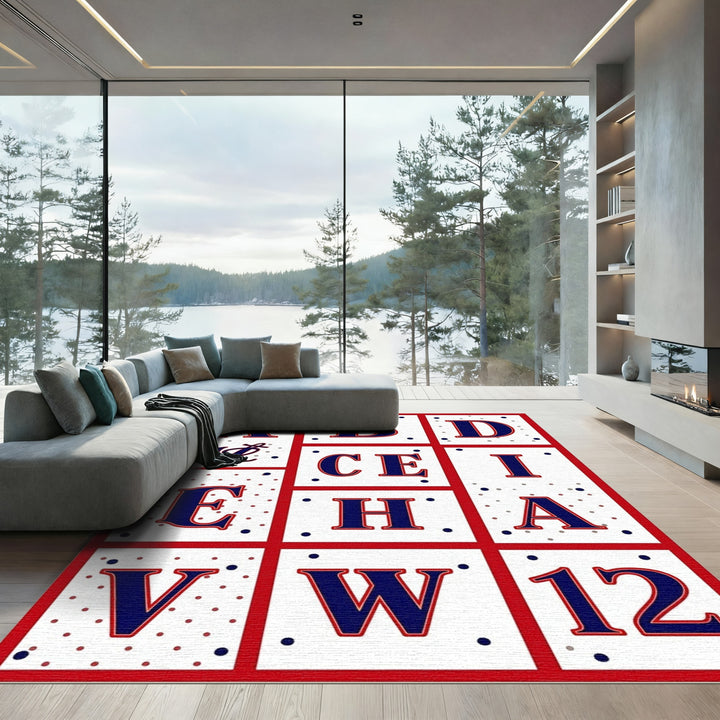 Red White Blue Alphabet Squares Rug