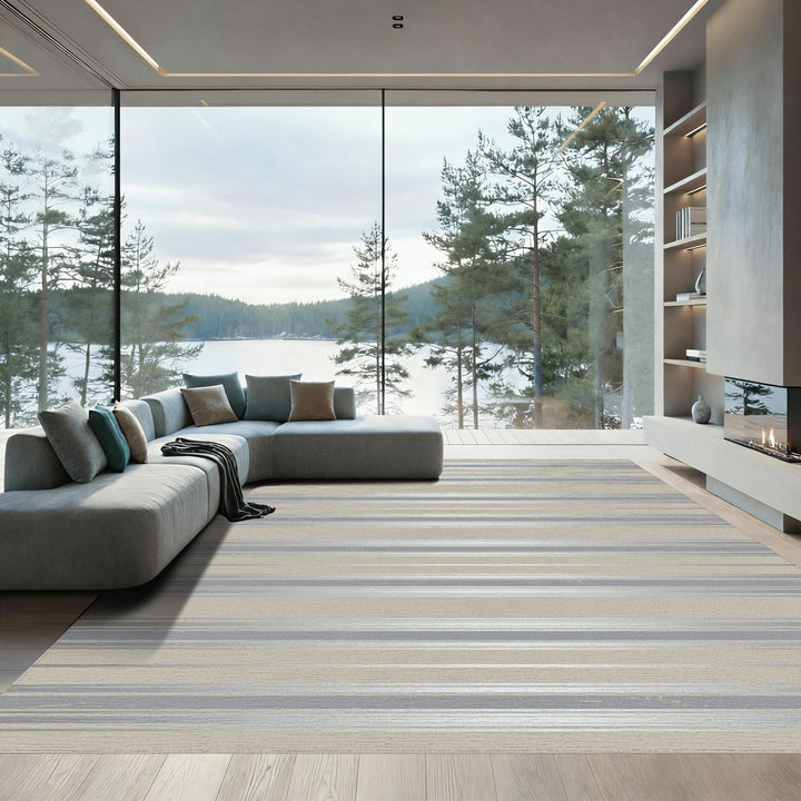 Modern Taupe Silver Striped Rug