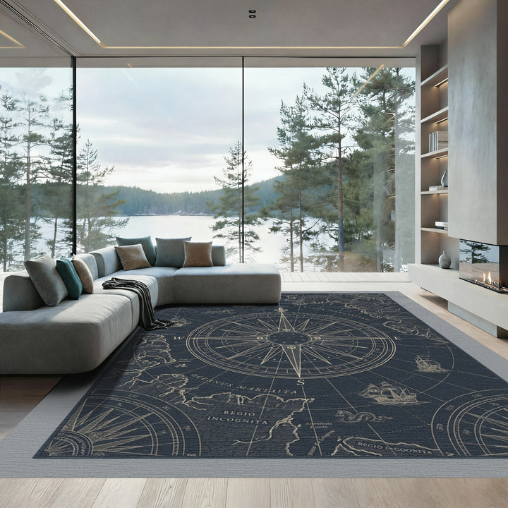 Nautical Navy Compass Rose Ships Rug