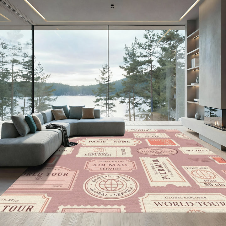 Vintage Travel Ticket Collage Rug