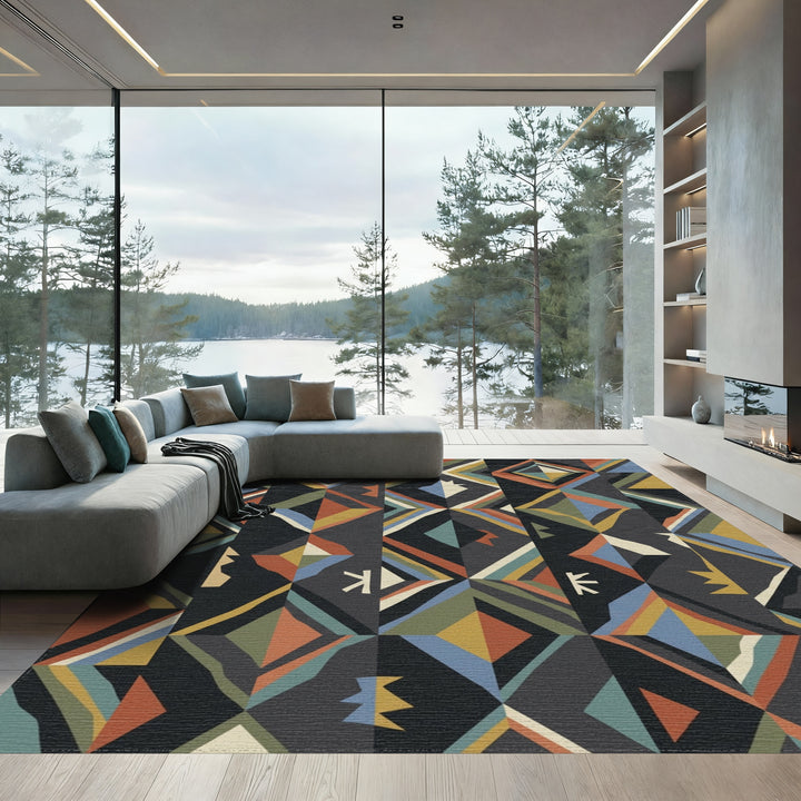 Earthy Tone Geometric Diamond Stripe Rug