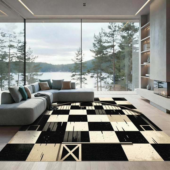 Monochromatic Barn Checkered Squares Rug
