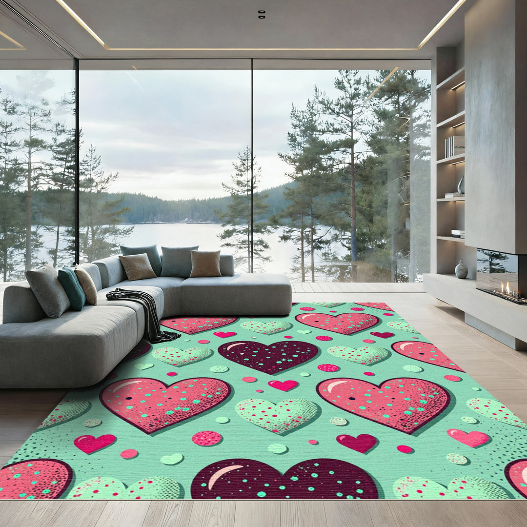 Vibrant Pink Teal Heart Collection Rug