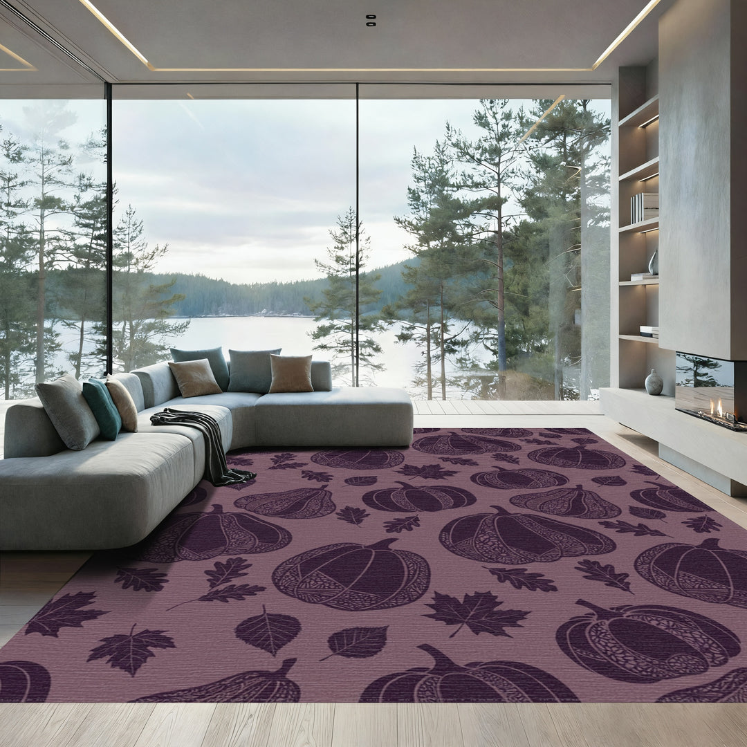 Autumn Pumpkin Leaf Mandala Aubergine Rug