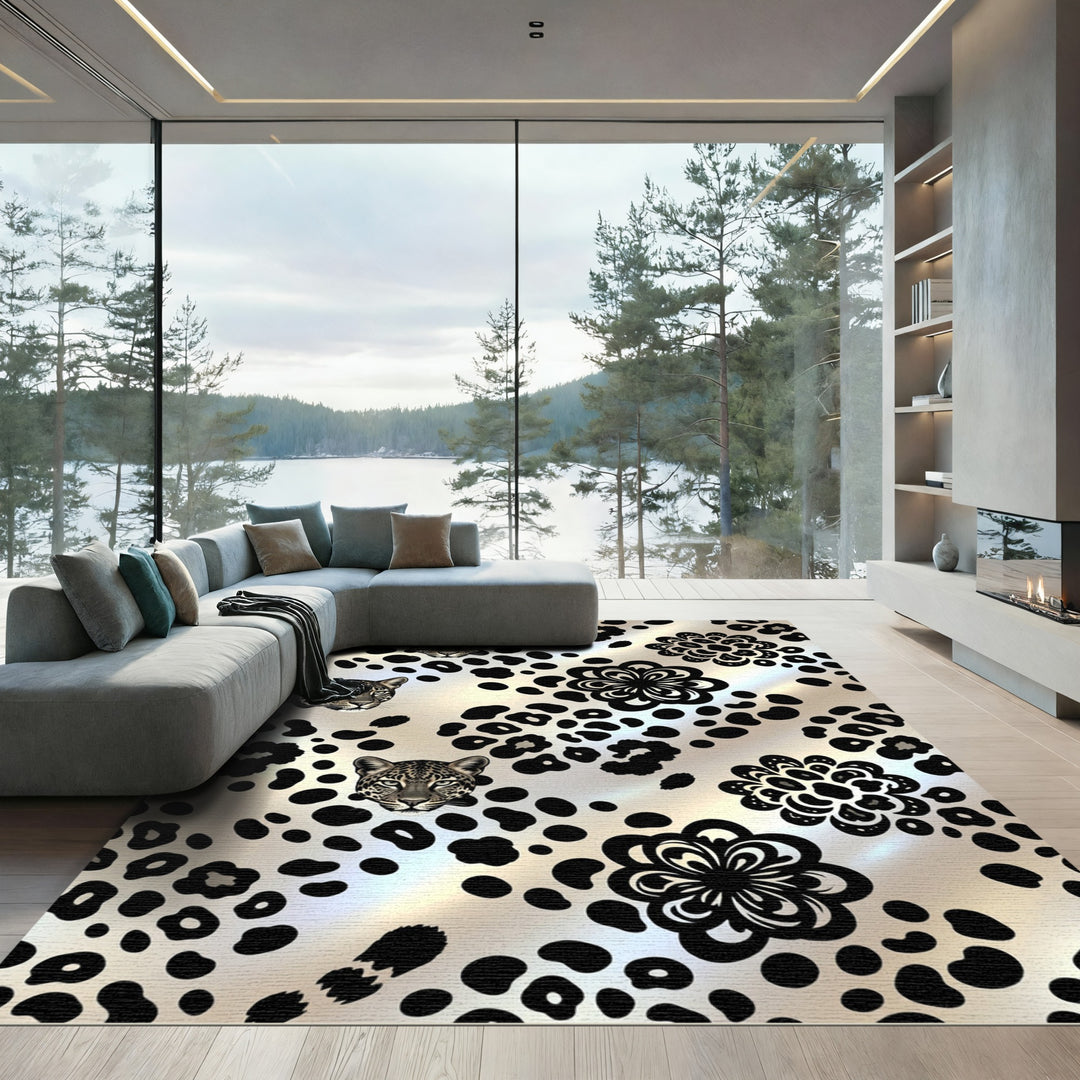 Leopard Floral Black Gold Rug