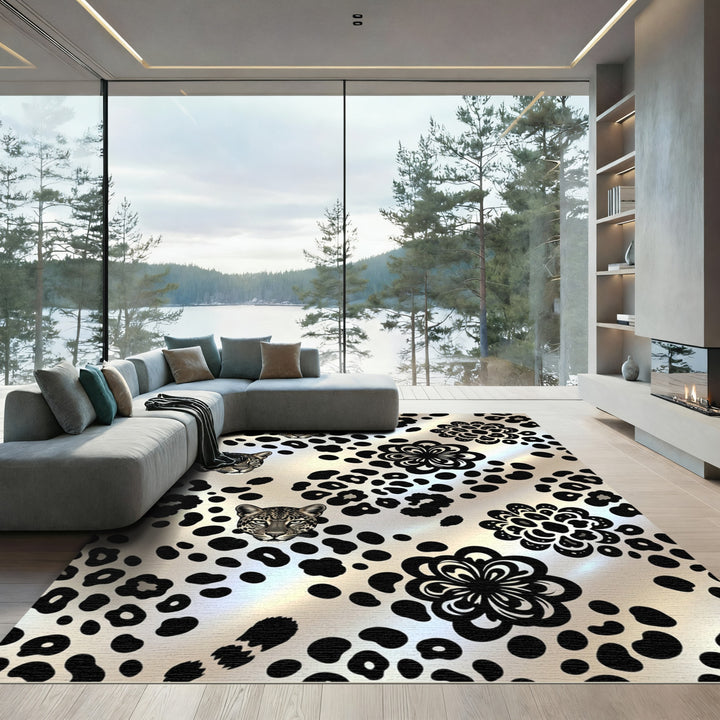 Leopard Floral Black Gold Rug