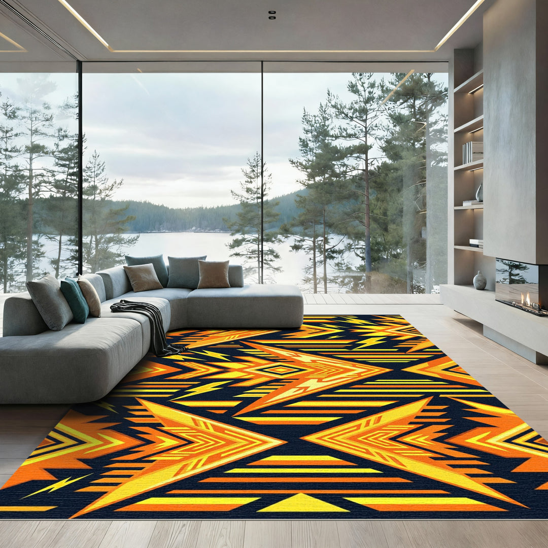 Bold Orange Yellow Geometric Jagged Rug