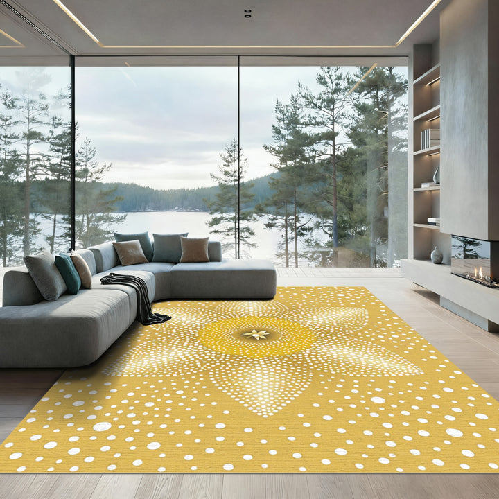 Golden Dotted Starburst Daisy Rug
