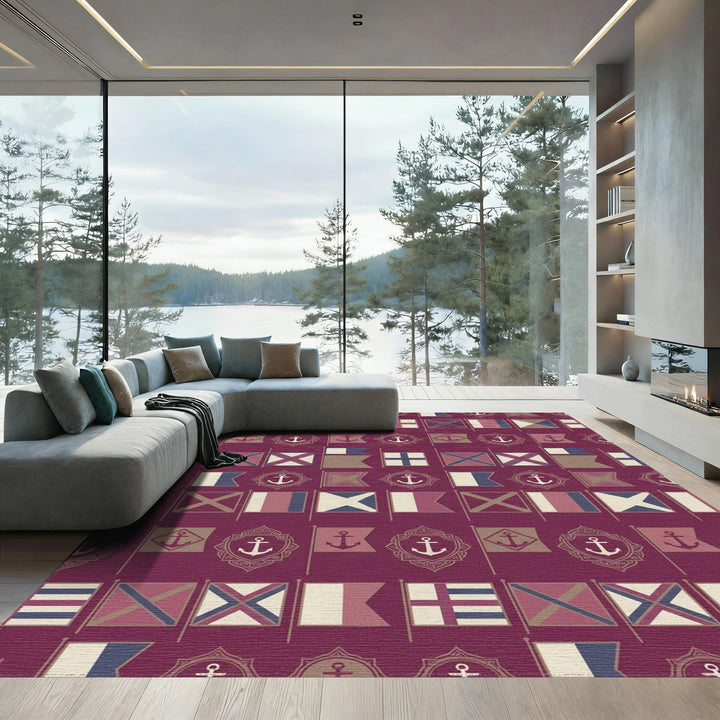 Nautical Flags Crimson Anchor Collage Rug