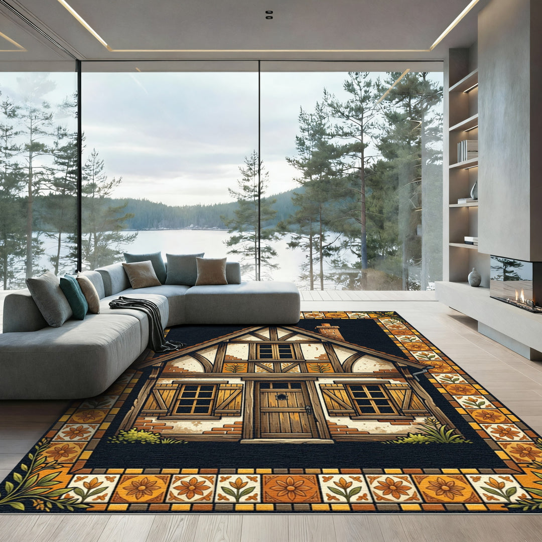 Warm Cottage Floral Border Rug