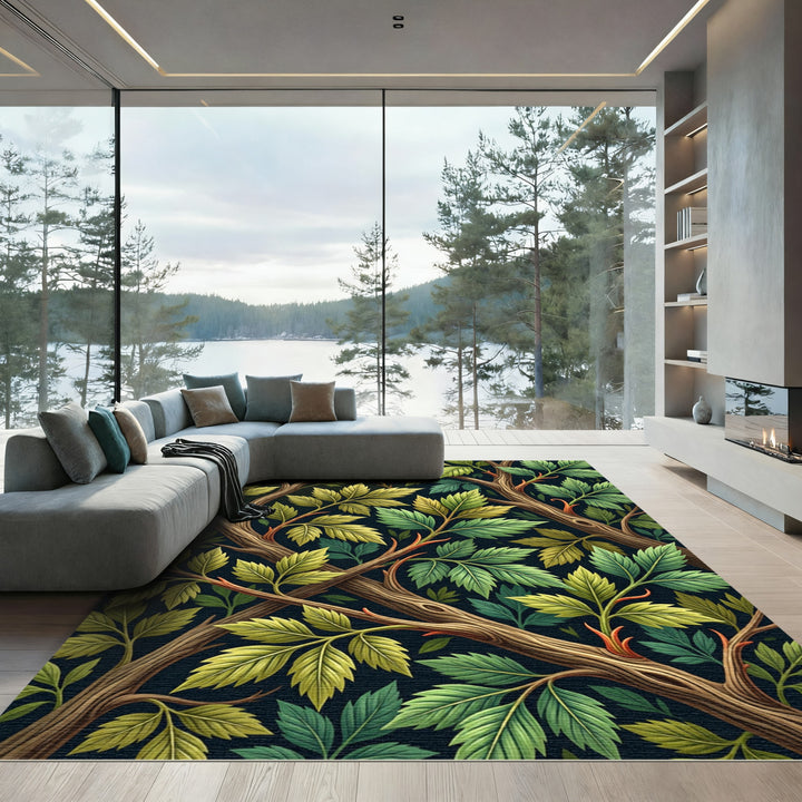 Vintage Greenery Branch Foliage Rug