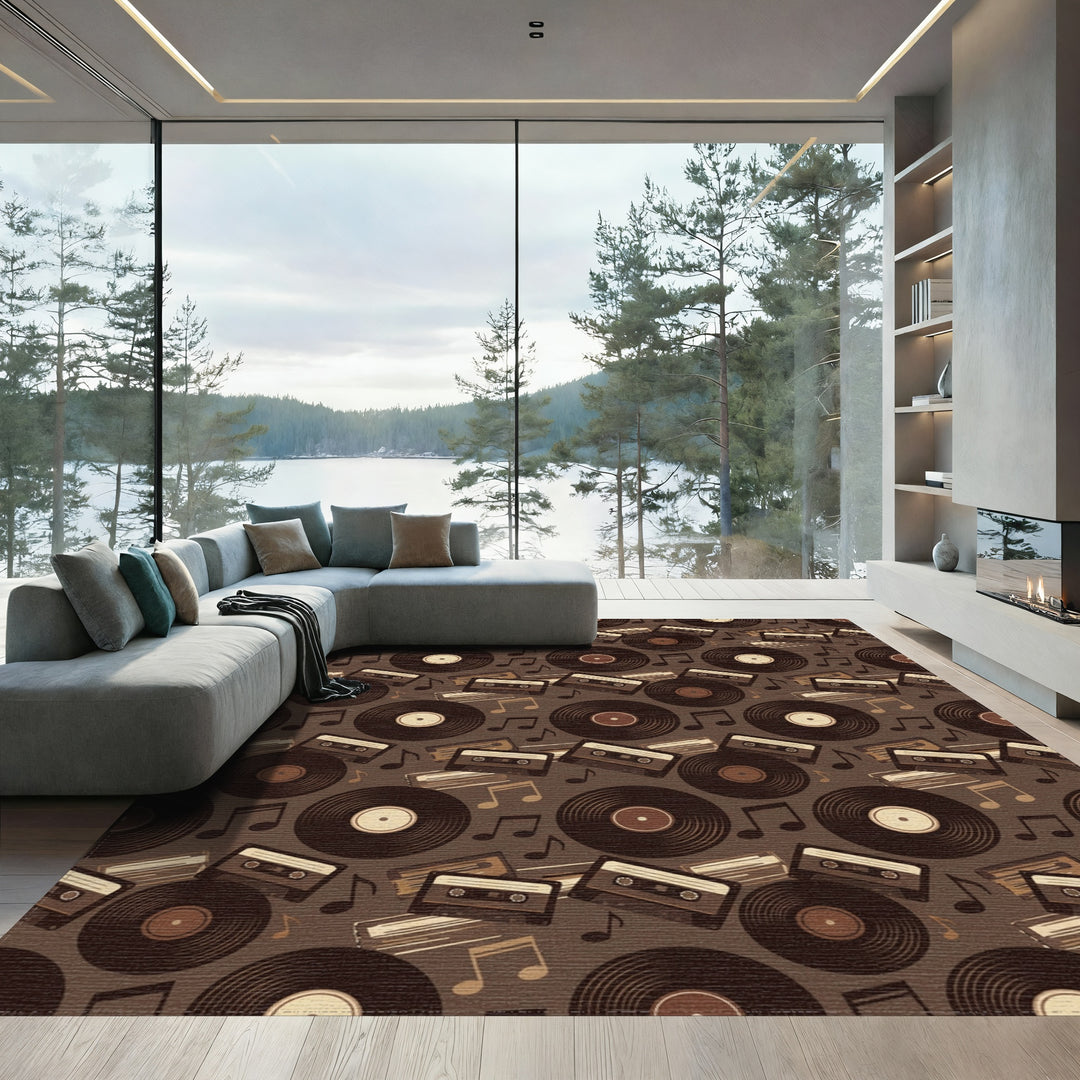 Retro Vinyl Cassette Music Notes Rug