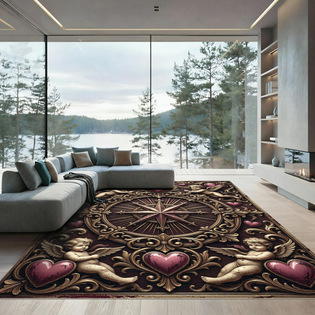 Ornate Gold Cherub Hearts Rug