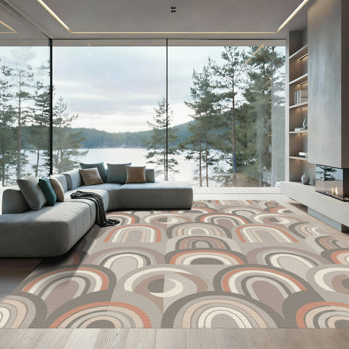 Geometric Rainbow Arch Neutral Tones Rug